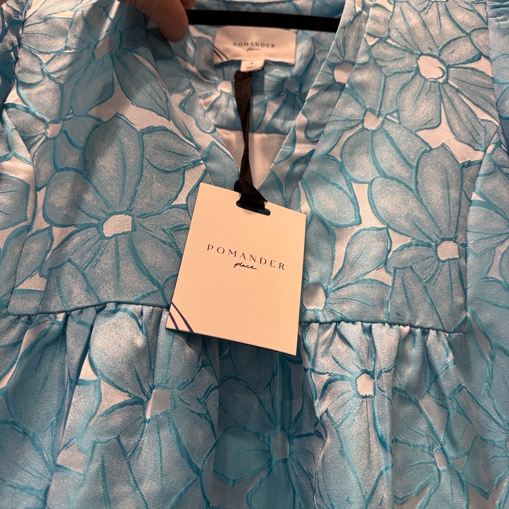 NWT Tuckernuck Pomander Place Blue Daisy Jacquard Kenzo Dress- Small - Picture 6 of 9